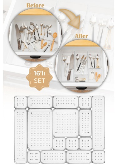 Vienev 16lı Şeffaf Düzenleyici Organizer 7x K.kare 5x K.dkdrtgn 2x D.dkdrtgn 1x B.kare,o.dkdrtgn