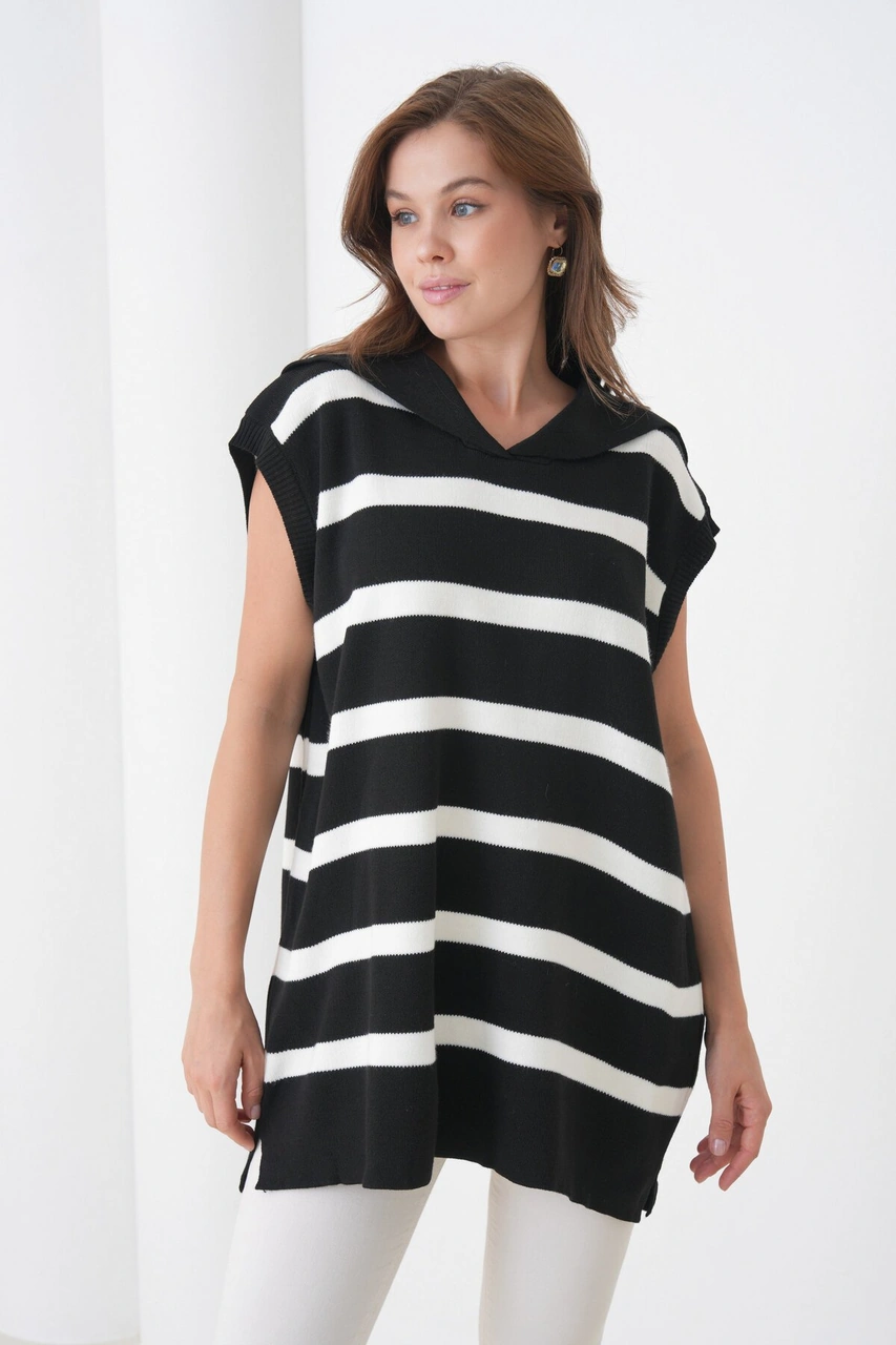 Kadın Kolsuz Gömlek Yaka Triko Tesettüre Uygun Spor Şık Yelek Siyah