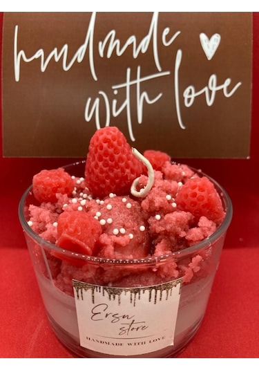 El Yapımı Candles Strawberry Cupcake Çilekli Mum Aromaterapi Koku 001