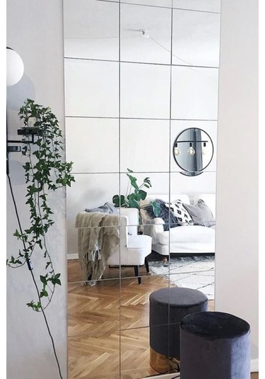 Dekoratif Kare Gümüş Pleksi 6 Adet 15x15cm Kendinden Yapışkanlı Gümüş