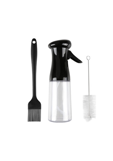 Fosenze Siyah Plastik Yağ Spreyi - 200ml Kontrollü Yağlama, Pişirme/grill İçin + Yağ Fırçası Ve Temizlik Fırçası Seti Siyah