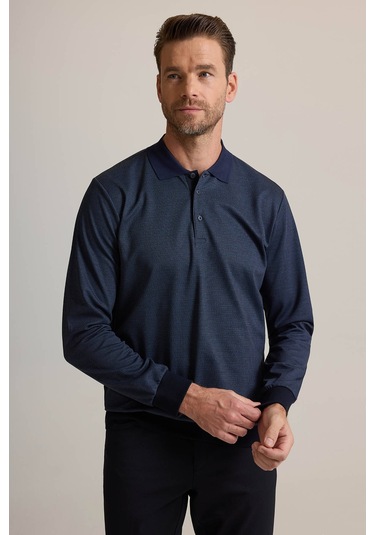 Ysf Erkek Lacivert Polo Yaka Pamuklu Sweatshirt