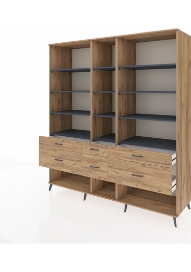 Kronos Dolap 12 Raflı 6 Çekmeceli 220x59x243 Çam-antrasit/çam Antrasıt/atlas Çam