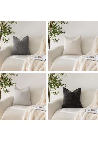 Yifomall Bohem Tarzı Lüks Kadife Yastık Kılıfı Seti, 4 Parça, 45x45 Cm, Nötr Renkler, Sofa Ve Yatak Dekoru Krem, Gümüş Gri, Koyu Gri, Siyah