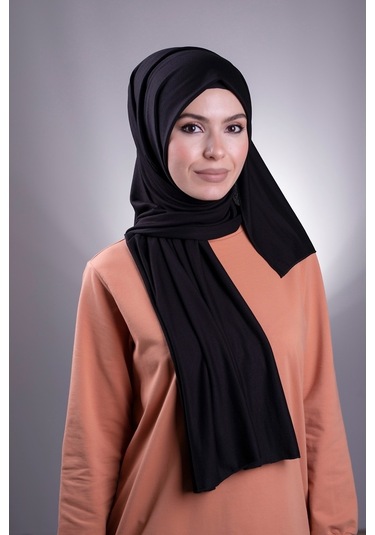 Siyah Düz Klasik Şal Viskon Kumaş Likralı Penye 202101_01 Siyah