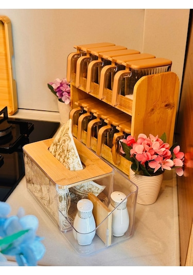 Bambu Kapaklı Plastik Peçetelik Ve Organizer, 25 X 12 X 10 Cm