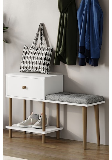 Puflu Ayakkabılık Düşer Kapaklı Ayakkabılık Raflı Ayakkabılık Iki Raflı-beyaz Beyaz