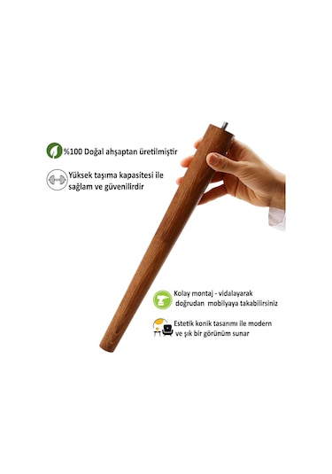 4 Adet Ahşap Ayak 40 Cm Koyu Meşe M8 Civatalı Bağlantı Aparatlı Mobilya Tabure Sehpa Masa Destek Ayağı Koyu Meşe