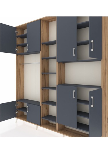Arges Dolap 18 Raflı 8 Kapaklı Tek Askılı 220x30x243 Çam-antrasit/antrasit Antrasıt/antrasıt
