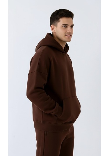 Erkek Kahverengi Oversize Hoodie Sweatshirt Kahverengi