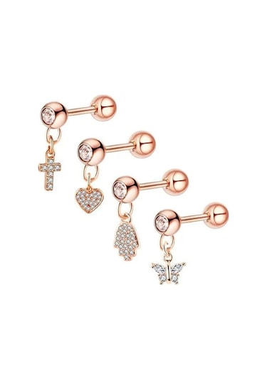 Flybuy Çapraz Tragus Piercing Küpe - Kristal Damızlık Halter Kıkırdak Hoop - Gümüş, 1.50 Cm Gümüş