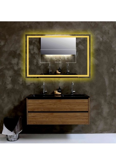 Nuun Dekor 90x70cm Günışığı Ledli Kumlamalı Banyo Aynası - Trafolu Şeffaf