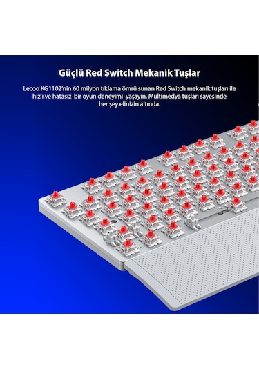 Lecoo KG1102 USB Kablolu Red Switch Makro Tuşlu RGB Mekanik Gaming Türkçe Q Metalik Klavye