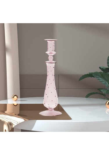 Suntek Cam Mumluk Standı Şamdan Dekor Yemek Noel 9x30cm Pembe