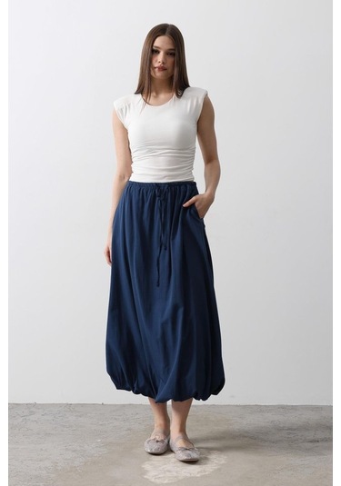 Beli Bağlamalı Balon Etek - İndigo İndigo