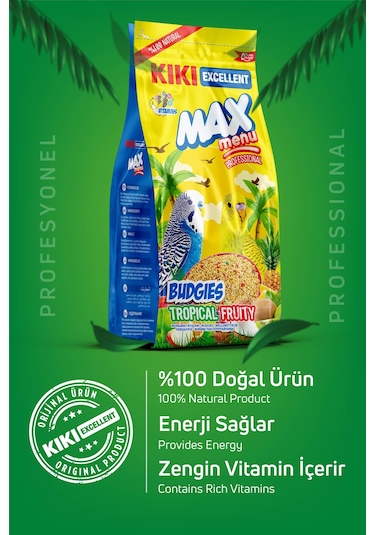 Kiki Excellent Kuş Max Menu Budgies Tropical Fruity Muhabbet Kuşu Yemi 1 KG