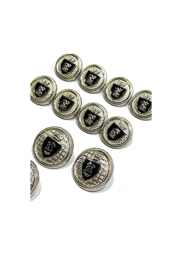 Blazer Ceket Düğmesi Takım /metal Düğmedir 4+8 Set / Gümüş Siyah Mineli