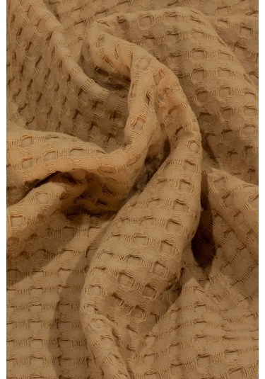 Vionel Home Pamuklu Waffle Desen Ponponlu Çift Kişilik Pike Kahverengi