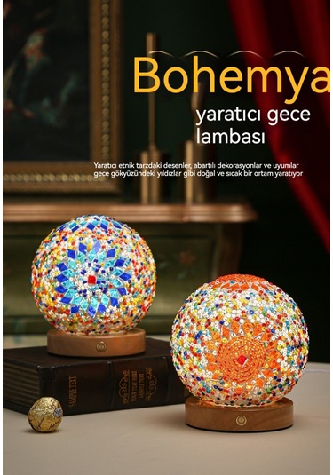 Relaxed Gece Lambası Yaratıcı Şarj Masa Lambası Dekoratif Cam Lamba- Normal Usb Plug-in Sıcak Renk Amfiz-13 Siyah