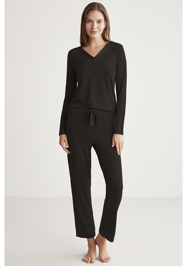 Alin 318 Yumuşak Doku Uzun Kol Kadın Pijama Takımı Bordo Bordo