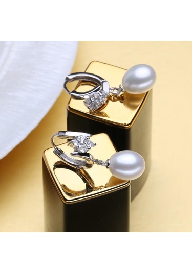 Siyah Lsooyh Moda Tüy Doğal Tatlı Su Inci Kolye Takı Setleri Kübik Zirkonya Cilp Küpe Siyah