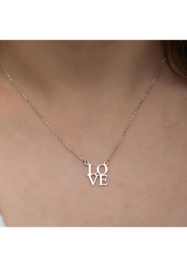 Love Yazılı 925 Gümüş Kolye