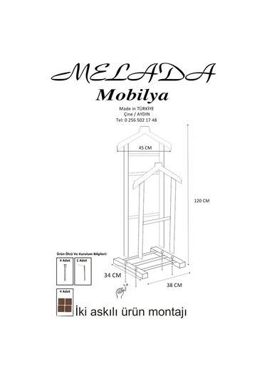 Melada Mobilya Gürgen İkili Dilsiz Uşak Ham Basic Sehpalı Ceviz