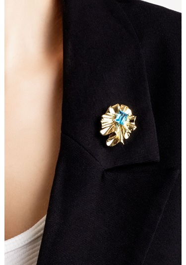 Vintage 18 Ayar Sarı Altın Kaplama Gümüş Tasarım Broş Sarı Altın Kaplama