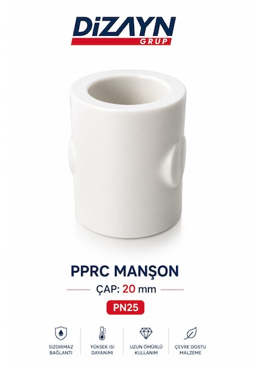 Dizayn Pprc Manşon 20 Mm 100 Adet Pn25 Temiz Su Tesisat Ek Parçası