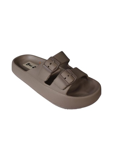 Akınbella Erkek Siyah Lacivert Cift Bant Tokalı Kauçuk Taban Deniz Havuz Bahçe Terliği Krem