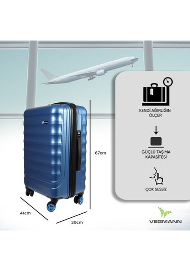 Vegmann Tartılı Scadel Mavi Orta Boy Valiz Mavi