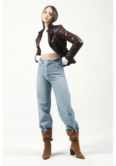 Dericlub Kasuka Jumbo Gerçek Deri Kadın Mont Kahve