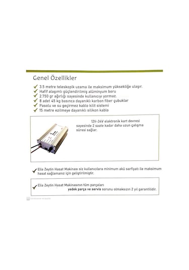 Elia Sensörlü Ve Devir Ayarlı Zeytin Hasat Makinası 36V Taraklı