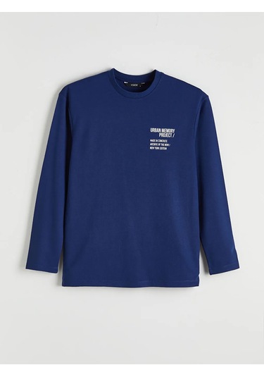 Lc Waikiki Lacivert Bisiklet Yaka Baskılı Erkek Sweatshirt
