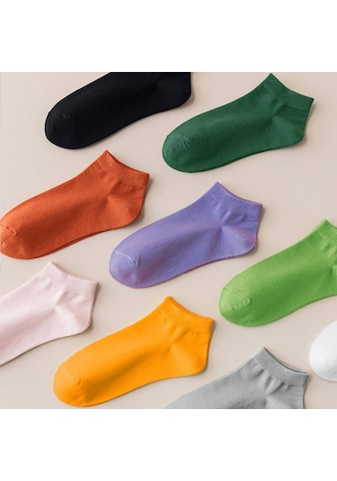 Çorabı Renkli 6 Çift Likralı Pamuklu Penye Kadın Patik Çorap Asorti