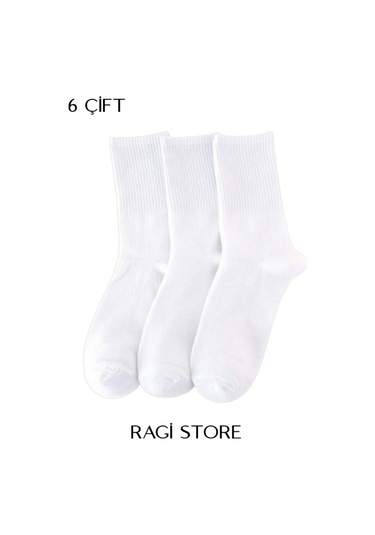 6'lı Beyaz-siyah Tenis Düz Çorap Çok Renkli