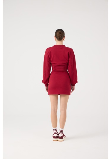 Holly Lolly Belden Oturmalı Mini Nancy Elbise Bordo