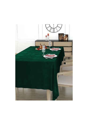 Daily Series Kadife Dokulu Zümrüt Yeşili Rengi Masa Örtüsü Zümrüt Yeşili