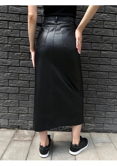 Budad Yırtmaçlı Siyah Deri Maksi Kalem Etek 246347820 Siyah