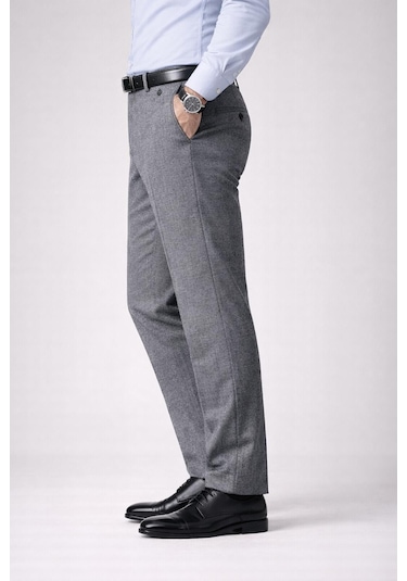 Classics Men Caserta Klasik Fit Likralı Erkek Kanvas Pantolon - 7517 gri