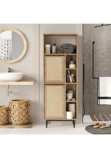 Lidya Banyo Dolabı Çok Amaçlı Dolap 2 Kapaklı Metal Ayak On10c-s Kahverengi