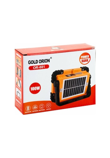 Gold Orion El Feneri Güneş Paneli Usb Şarjlı 100w Or-881 8459 Turuncu