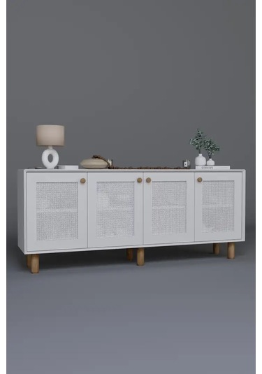 Bohem Serisi Natura Pvc Hasır Desen Mat Beyaz Konsol Beyaz