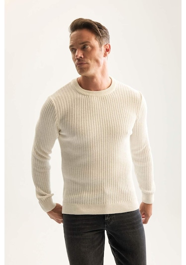 DeFacto Standart Fit Bisiklet Yaka Dokulu Triko Kazak E0811AXNSER100