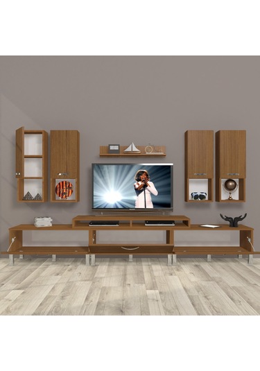 Decoraktiv Ekoflex 8da Slm Krom Ayaklı Tv Ünitesi Tv Sehpası Ceviz