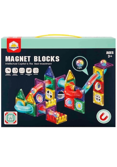 Oyuncak Işıklı Manyetik Bloklar 66 Parça Yapı Seti