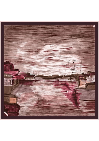Poanes Günbatımı Desenli Twill İpek Eşarp Açık Pembe - Pembe