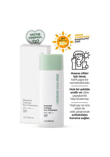 Verobene Vegrow Cica Mide Waterfull Sun Protection Güneş Kremi SPF50+ 50 G