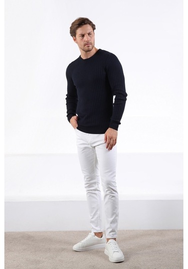 Ferraro Lacivert Bisiklet Yaka Fitilli Erkek Kazak Koyu Lacivert