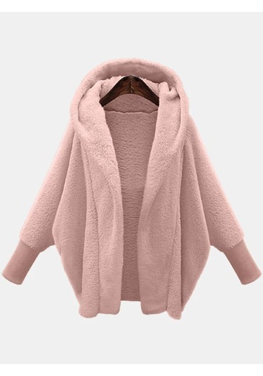 Sonbahar Ve Kış, Kadın Giyim Düz Renk Uzun Kollu Kapşonlu Bol Peluş Ceket Kadın Koyu Kahverengi Sonbahar Ve Kış, Kadın Giyim Düz Renk Uzun Kollu Kapşonlu Bol Peluş Ceket Kadın Koyu Kahverengi